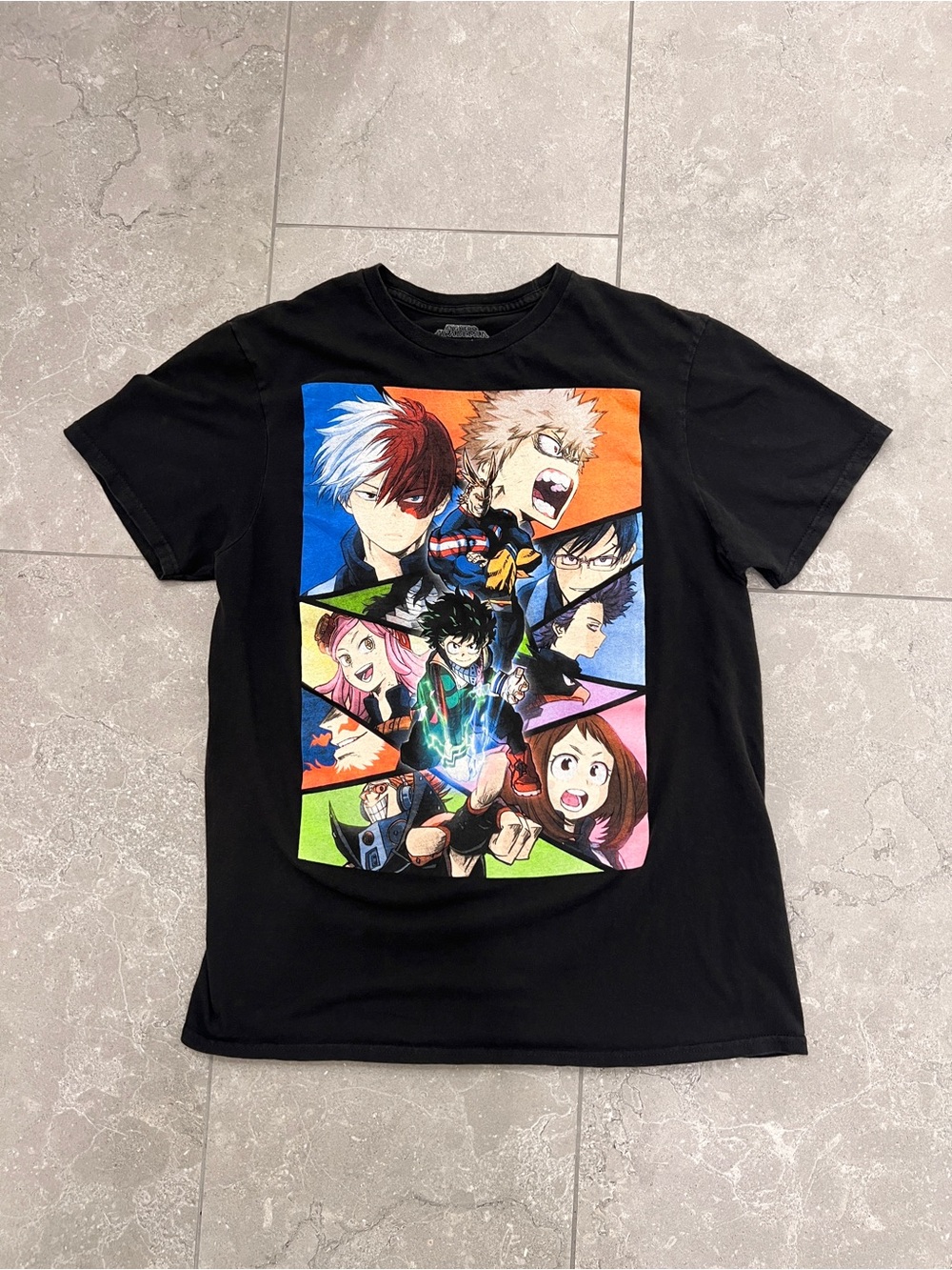 Black Short-Sleeve Anime Graphic Tee - My Hero Characters Panel